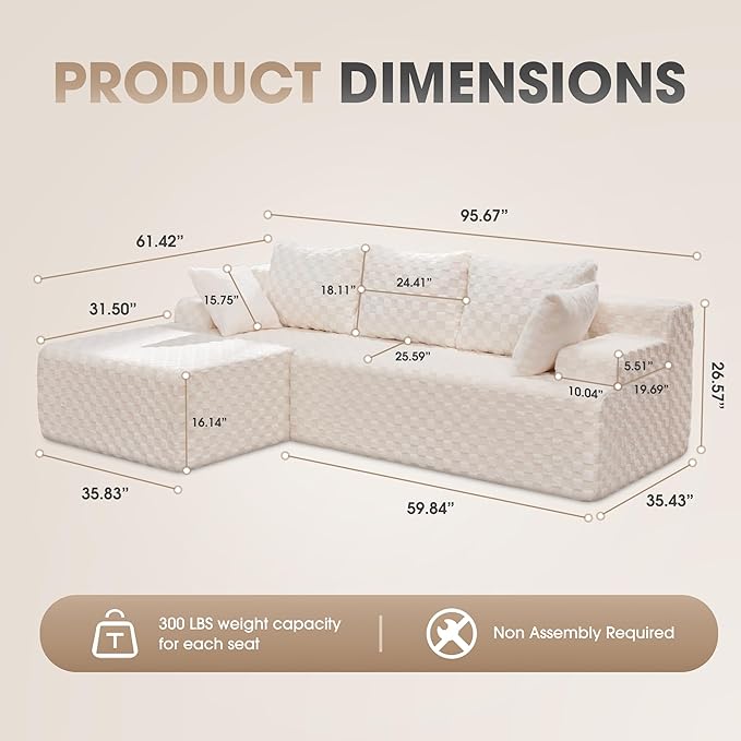 Hobestluk Modular Sectional Sofa Couches L-Shape Couch 3 Seat Modular Sofa - Image 2