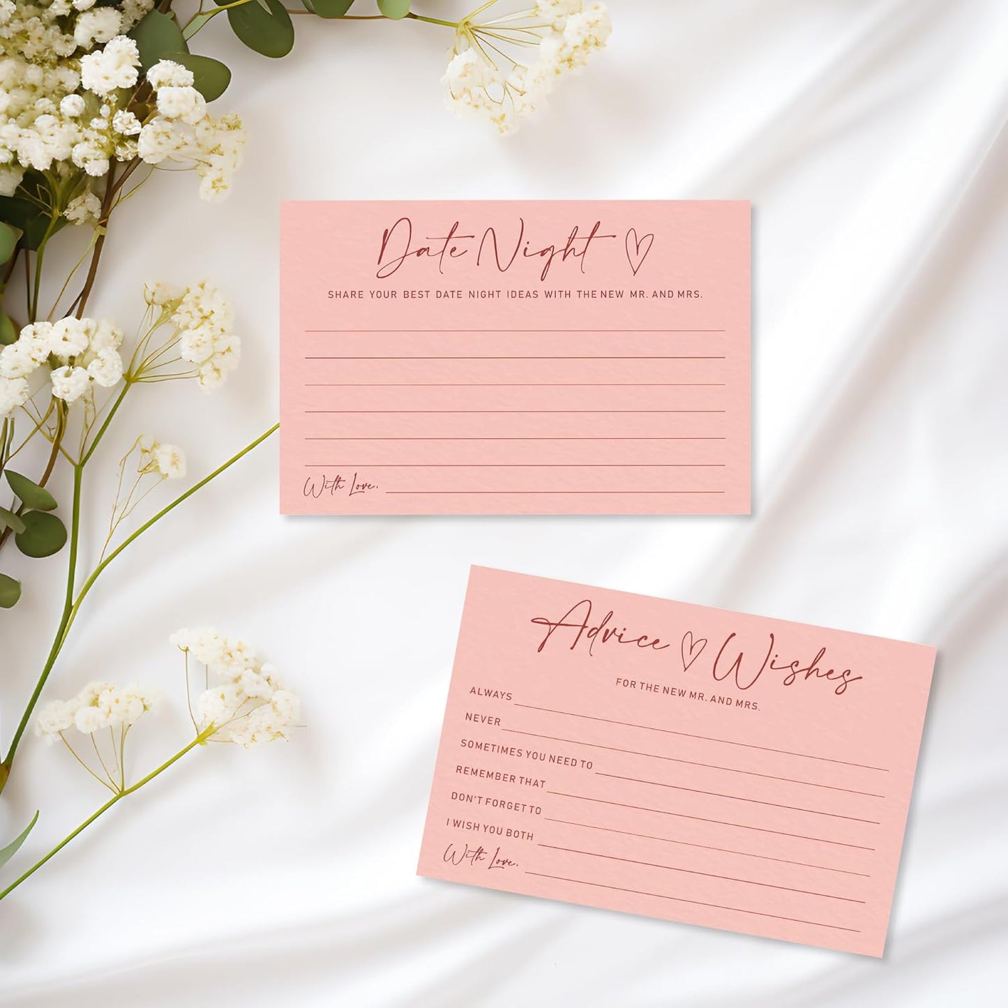 Advice & Wishes Card Set - Minimalism Pink - 15 Advice & Wishes Cards & 15 Date Night Cards Cards For New Couple, Newlyweds, Engagement, Wedding Party Favor & Supplies - B04