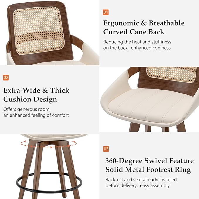 Set of 2 Mid Century Modern Counter Stools - Image 3