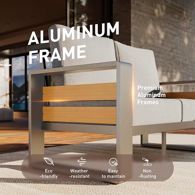Aoxun Aluminum Patio Furniture Set, 5 Seats Luxury Metal Patio Conversation Sets - Image 3