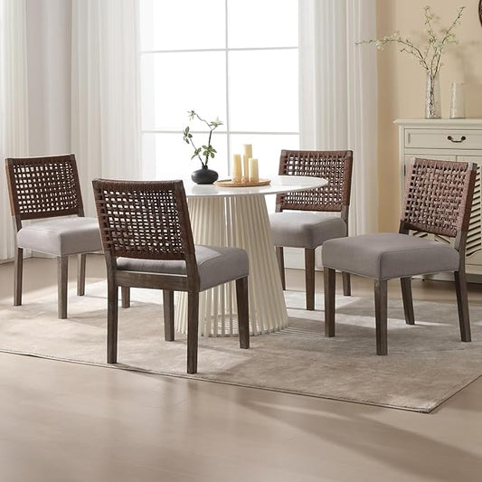 LZAREAL Farmhouse Dining Chairs Set of 4 Linen Fabric Upholstered Accent Side by LZAREALBetterRoomForRealLiving