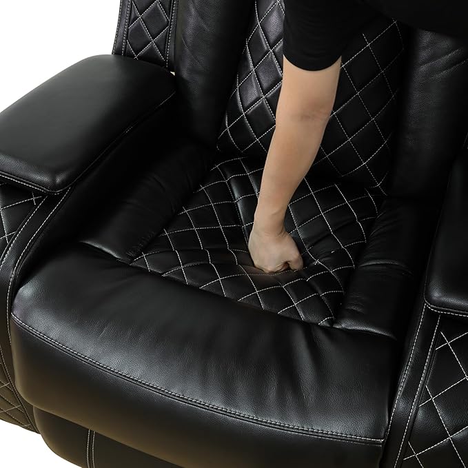 Power Recliner Chair with LED Lights, Leather Manual Recliner 1 Seat, Living - Image 3