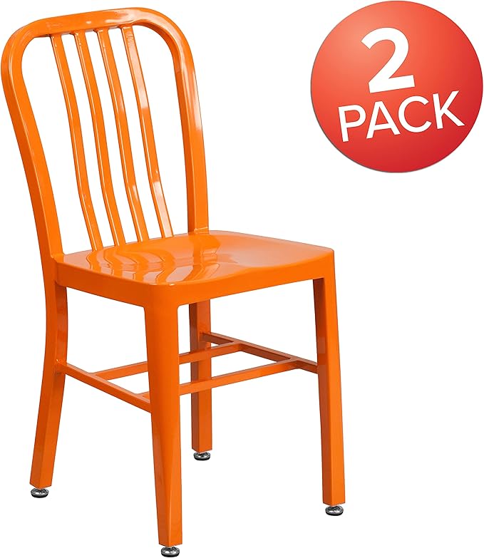 Flash Furniture Gael Commercial Grade 2 Pack Orange Metal Indoor-Outdoor Chair - Image 4