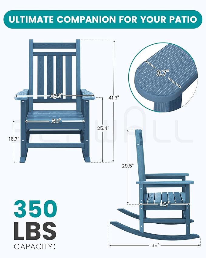 SERWALL Outdoor Rocking Chair Set of 4, HDPE Rocking Chair - Image 3