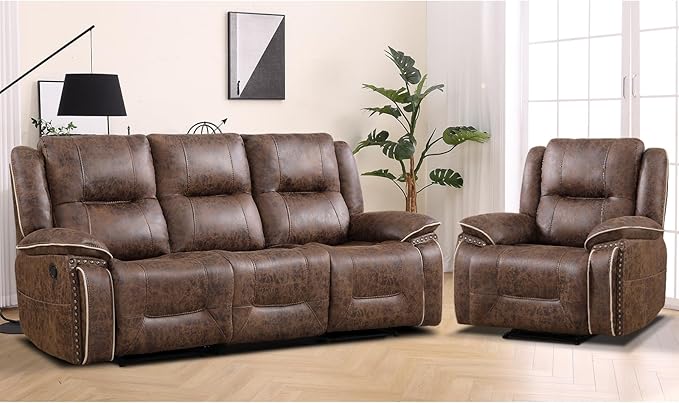 EBELLO Faux Leather Manual Recliner Sofa Set, 1 Seat Reclining Chair and a 3 - Image 7