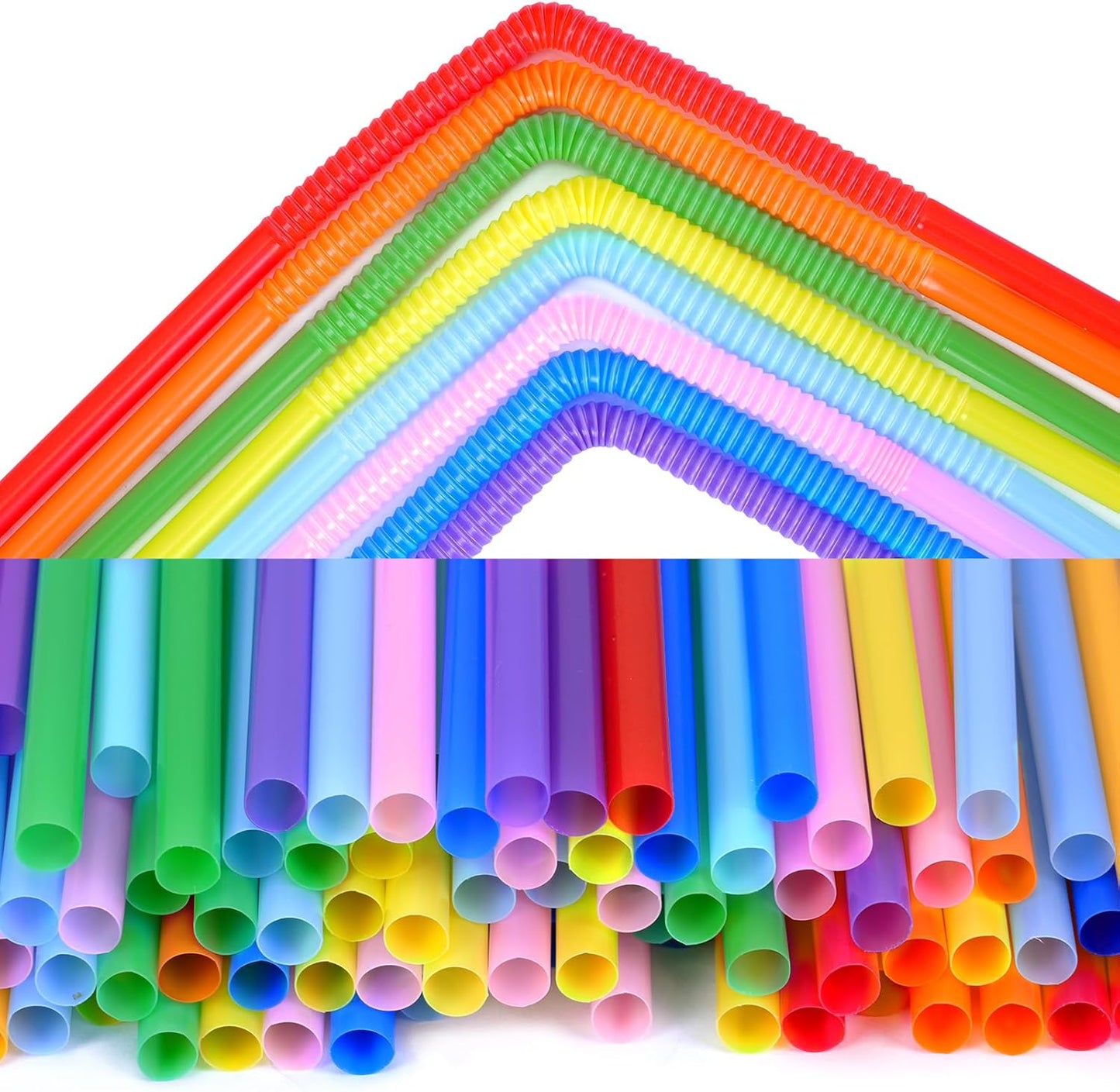 Tomnk 300pcs 10.3 Inches Disposable Flexible Bendy Drinking Straws Plastic Straws