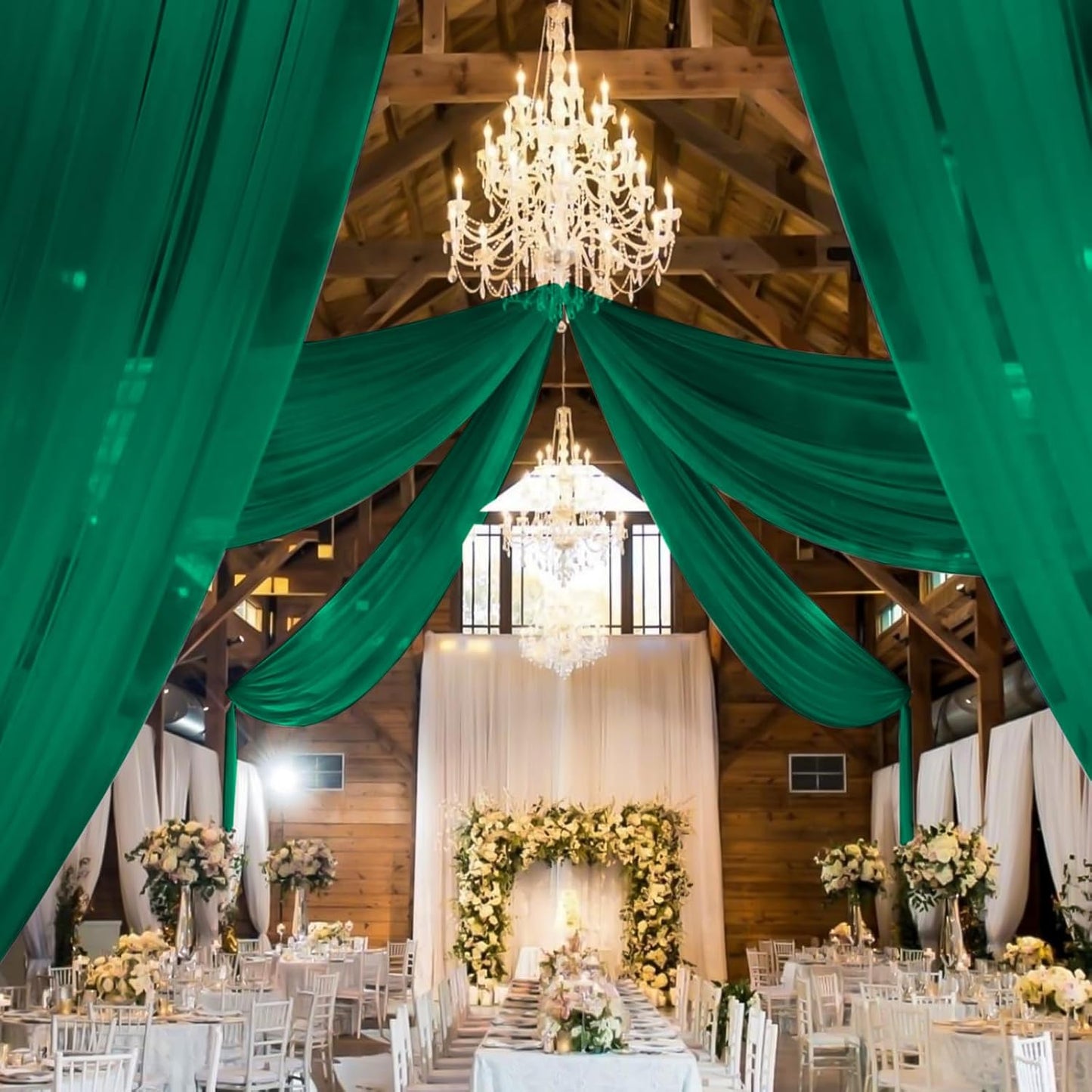 6 Panels Emerald Green Wedding Ceiling Drapes 5ftx10ft Ceiling Drapes Chiffon Fabric Arch Draping Sheer Curtains Soft Drapery Draping Wedding Ceiling Decorations for Party Ceremony Stage Swag