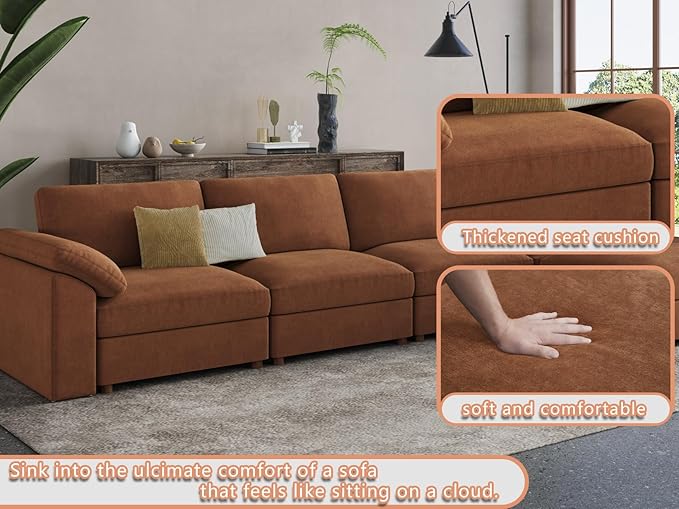 EASE MOOSE Brown Sectional Modular Sofa, Comfty 3 Seat Cloud Couch, FSC - Image 5