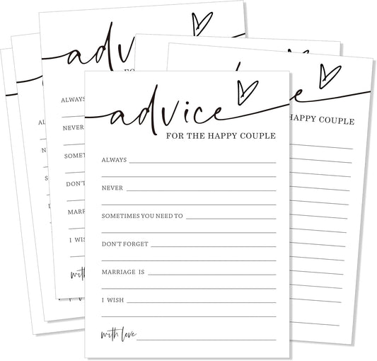 Wedding Advice Cards - Advice and Wishes for the Newlyweds Mr and Mrs Bride & Groom Perfect for Bridal Shower Wedding Games and Guest Book Alternative Pack of 25 Minimalist White 5x7 Inch Cards - A10