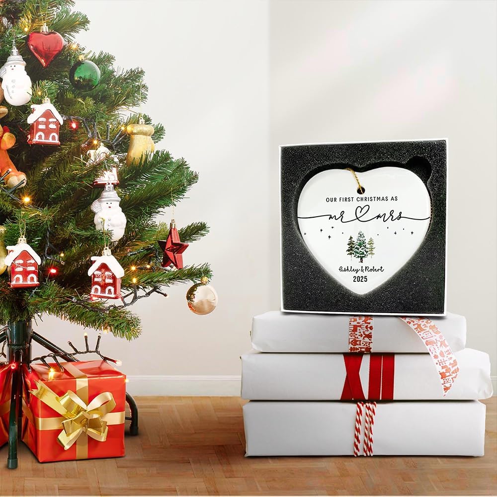 GABITA Personalized First Christmas Married Keepsake, First Christmas Married Ornament 2025, Decorations for New Couple, Married Ornament Calendar Gift 4