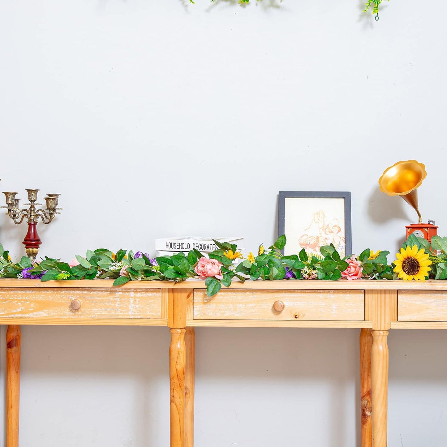 Naidiler Artificial Flower Garland, Sunflower & Rose Vines, Boho Wedding & Birthday Decor, 6ft Straight, Pink & Yellow, Fabric & Plastic