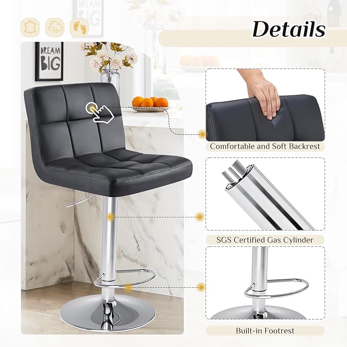 DUMOS Bar Stools Set of 2, 24 inch Counter Height Bar Stools, Upholstered - Image 4