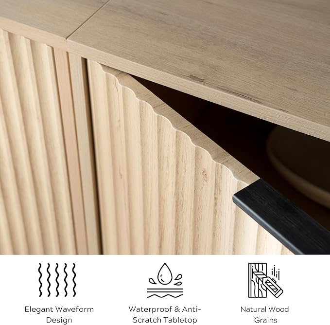 EYYTHUNG Fluted Cabinet with Storage Set of 2, Sideboard Buffet Cabinet with - Image 6