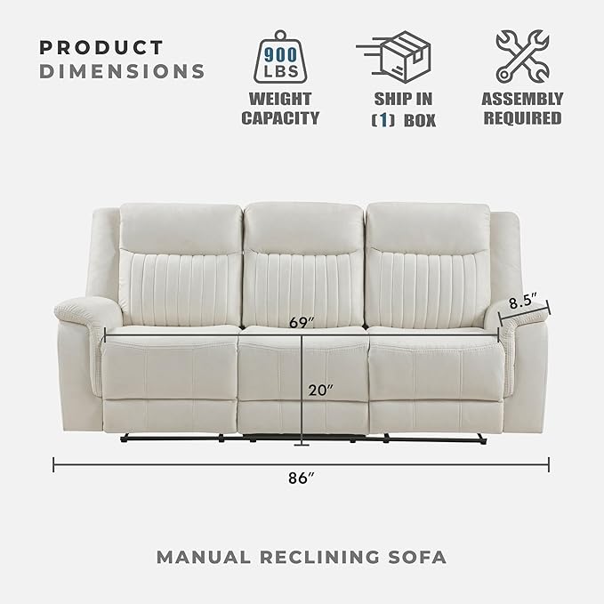 Lexicon Manual Double Reclining Sofa, Polished Microfiber Upholstered 3 Seater - Image 5
