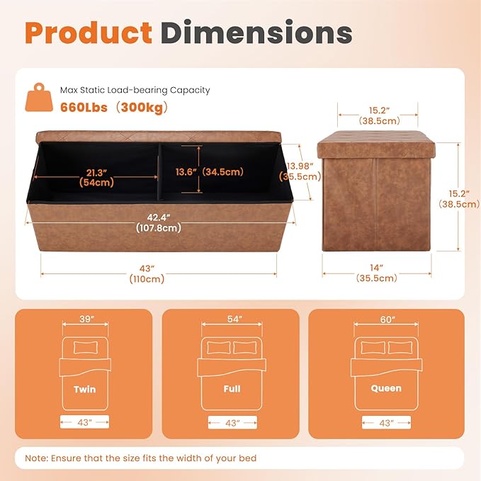 Sweetcrispy 43 Inches Folding Ottoman - Image 3