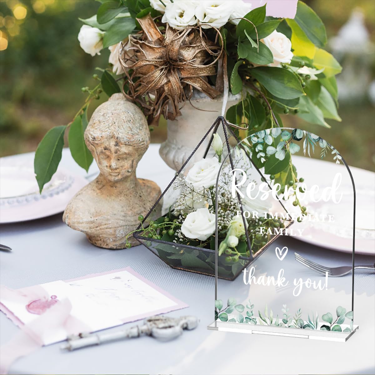Acrylic Wedding Sign Reserved for Immediate Family Signs for Ceremony Modern Calligraphy Arch Acrylic Table Top Signs for Wedding Reception and Event Party Table Decor (Eucalyptus Leaves)
