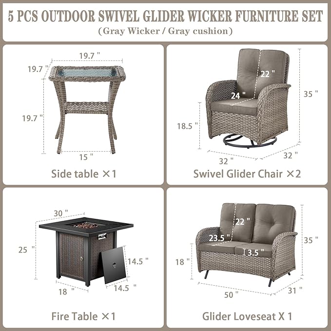 Belord 5 Pieces Patio Furniture Set - Image 2