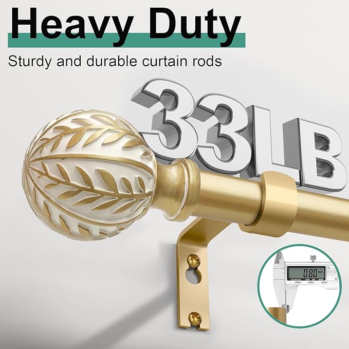 QDWIS Gold Curtain Rods for Windows 72 to 144 inch, Rustic Decorative Drapery - Image 4