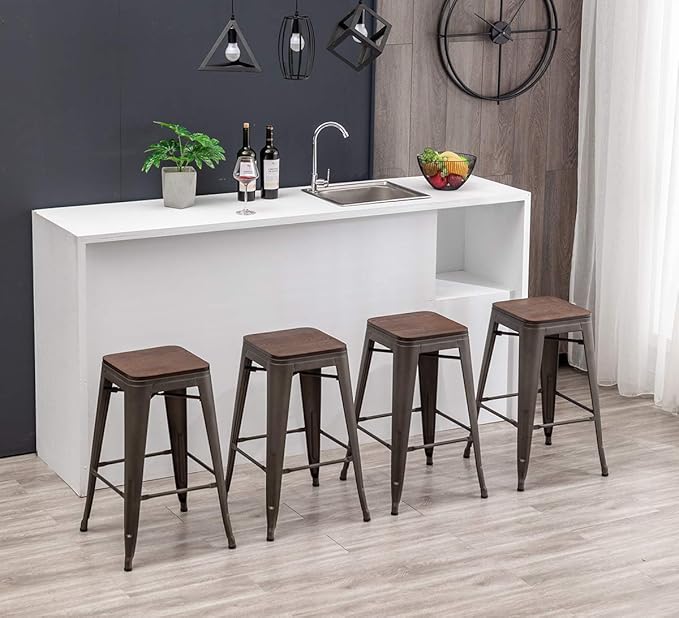 HAOBO Home 26" Backless Metal Counter Stool Height Barstools - Image 5