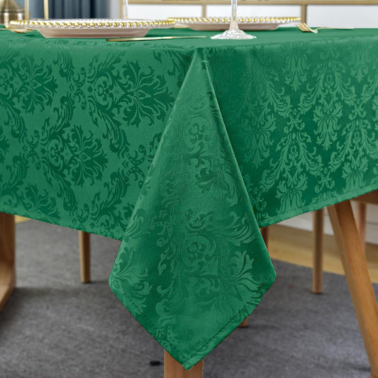 Jacquard Tablecloth Rectangle 60 x 120 Inch, Spill Proof Wrinkle Free Polyester Table Cloth, Durable Fabric Damask Table Cover for Dinning, Holiday, Party, Winter, Green