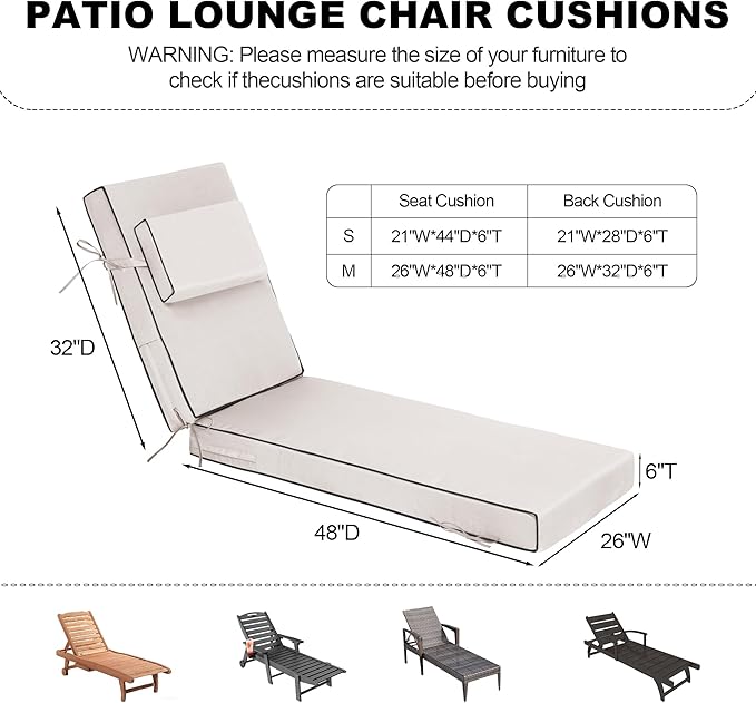 Chaise Lounge Cushions Outdoor 80x26x6 Inch, Fade Resistant 6'' Thicken Outdoor - Image 3