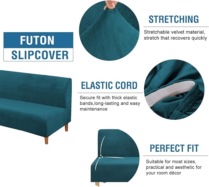 H.VERSAILTEX Real Velvet Futon Cover Armless Sofa Covers Sofa Bed Covers - Image 2