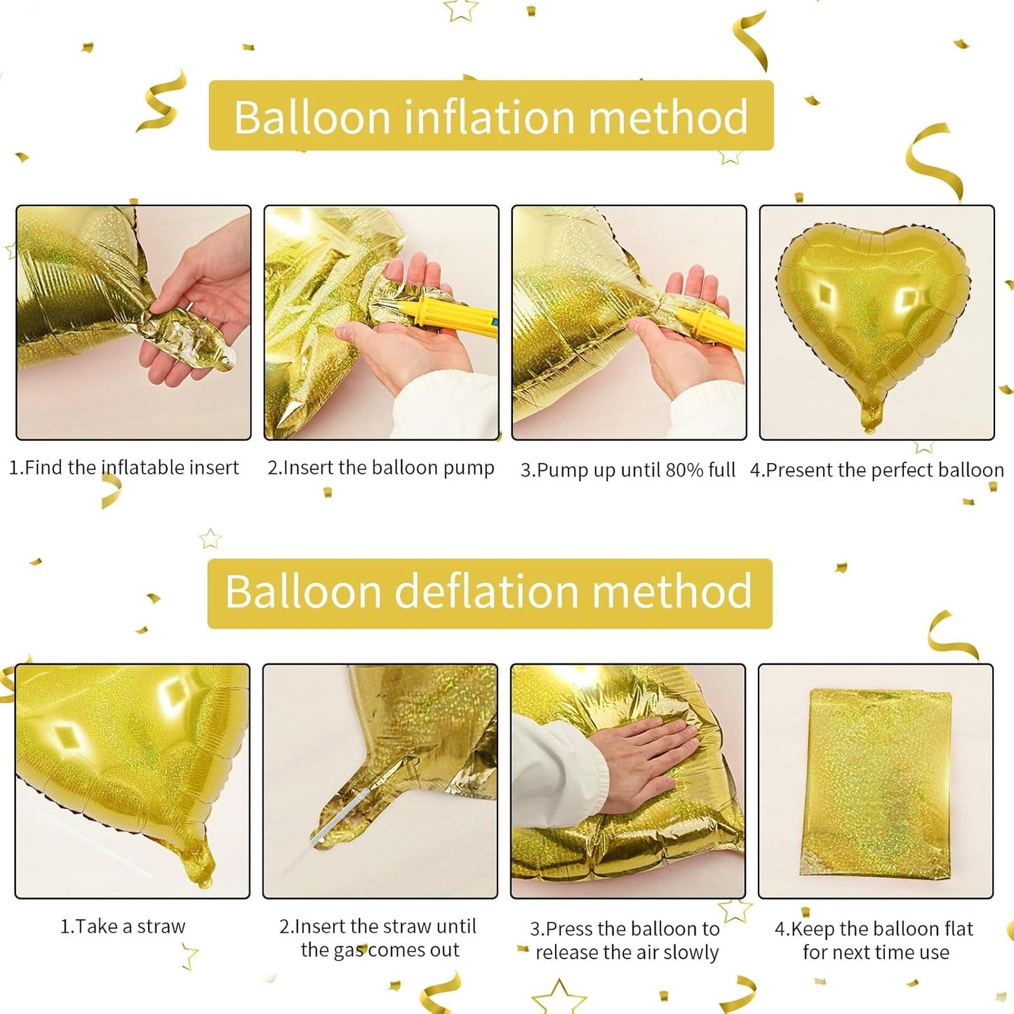 Biapian Glitter Gold Heart Balloons - 10PCS Foil, 18inch Valentines Love Balloons for Valentines Day, Wedding, Graduation, Birthday, Baby Shower Party Decorations