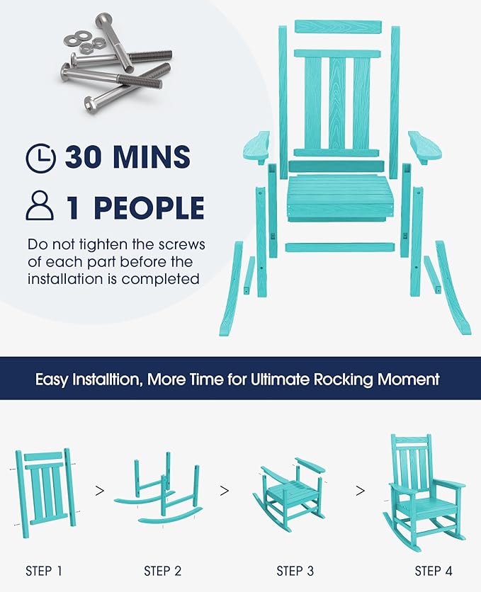 KINGYES Oversized Outdoor Rocking Chair, All-Weather Patio Rocking Chairs - Image 7