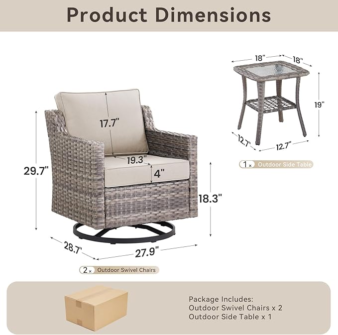 3 Pieces Patio Furniture Set-High Back Swivel Patio Chairs Set of 2 - Image 8