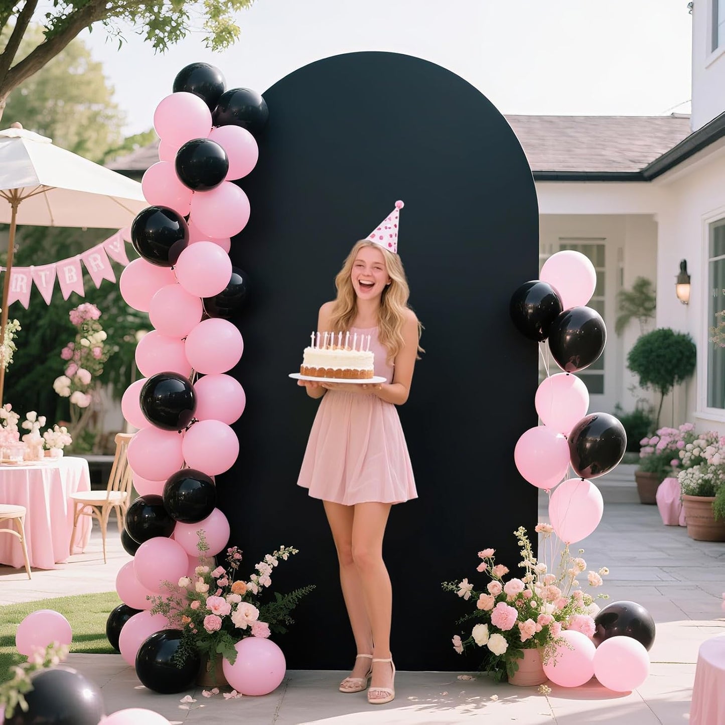 Ledido Wedding Arch Backdrop Cover 7.2FT Arch Covers Fitted Stretchy Spandex Round Top Stand Backdrop Cover for Wedding Banquet Ceremony Birthday Party Baby Shower Event Decoration,Black