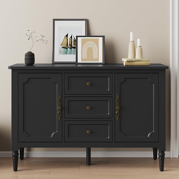 FansaFurn Black Storage Cabinet, Mid-Century Buffet Cabinet - Image 4