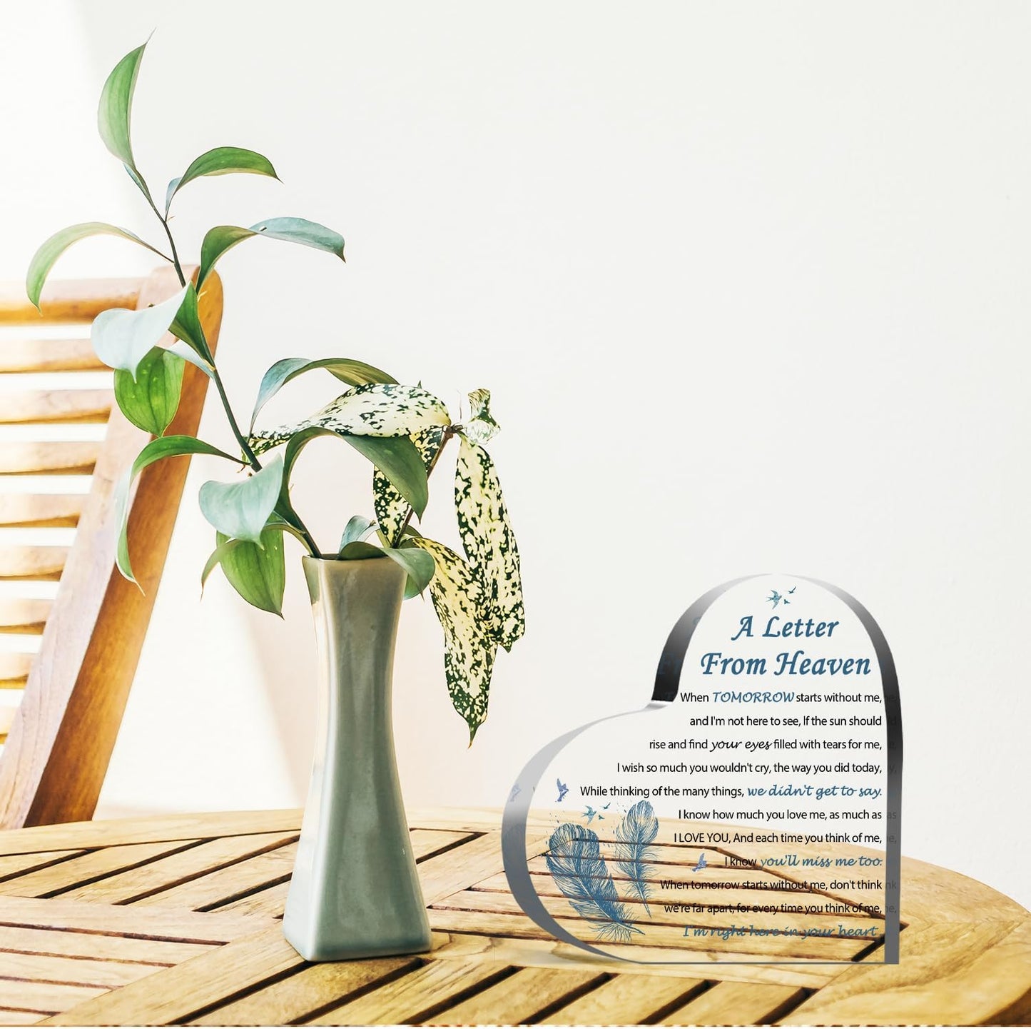 Sympathy Gifts - A Letter from Heaven- Memorial Gift for Loss of Mother Father Husband Son, Acrylic Heart Keepsake,Remembrance Sympathy Gifts （Feather）