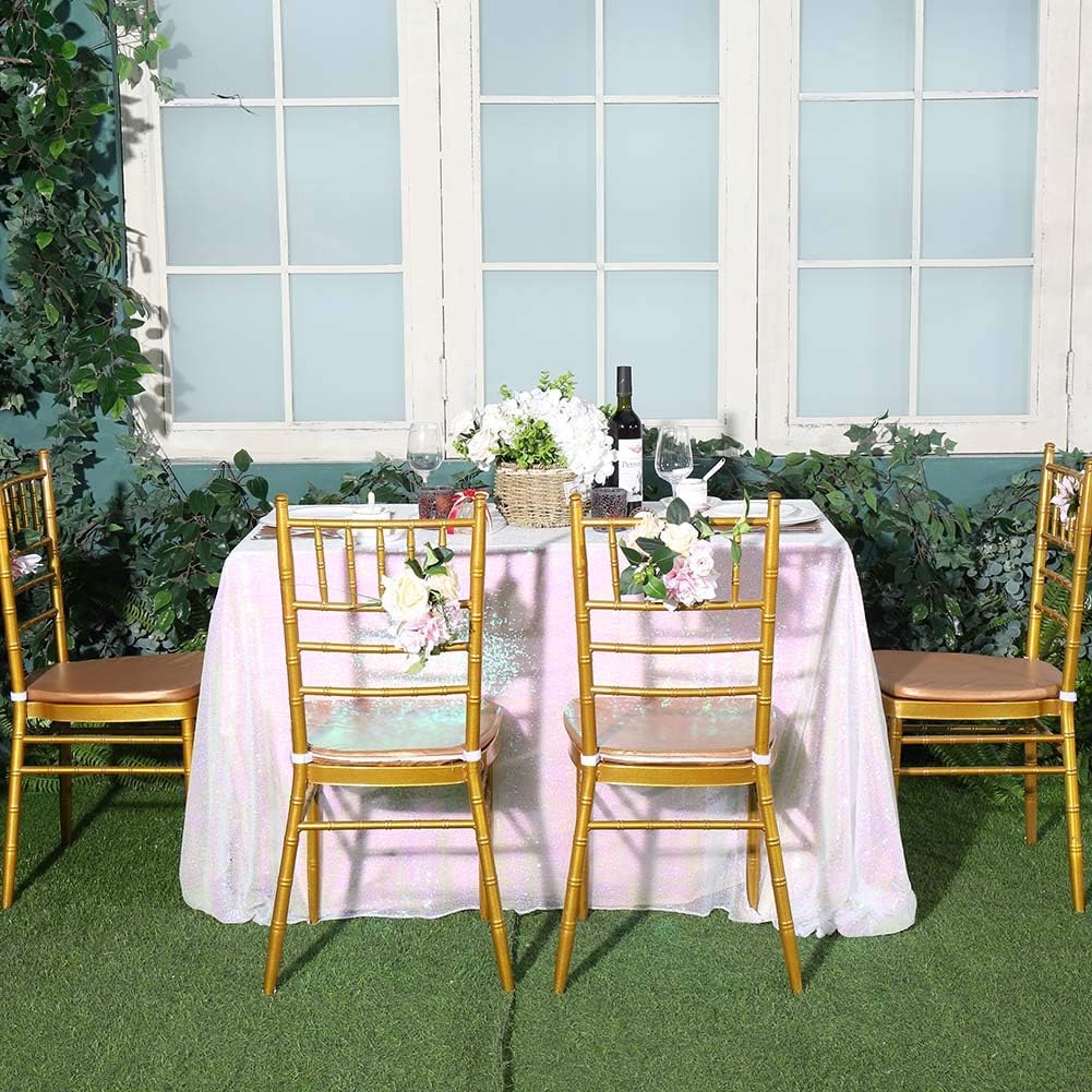 SquarePie Sequin Tablecloth 50 x 72 Inch Iridescent Sparkly Table Linen for Wedding Party