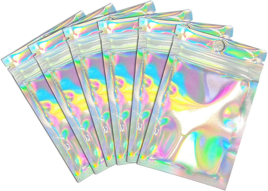 Resealable Foil Pouch Bag [100 PCS ] Great for Party Favor Food Storage (Holographic Color, 3 x 4 Inch)