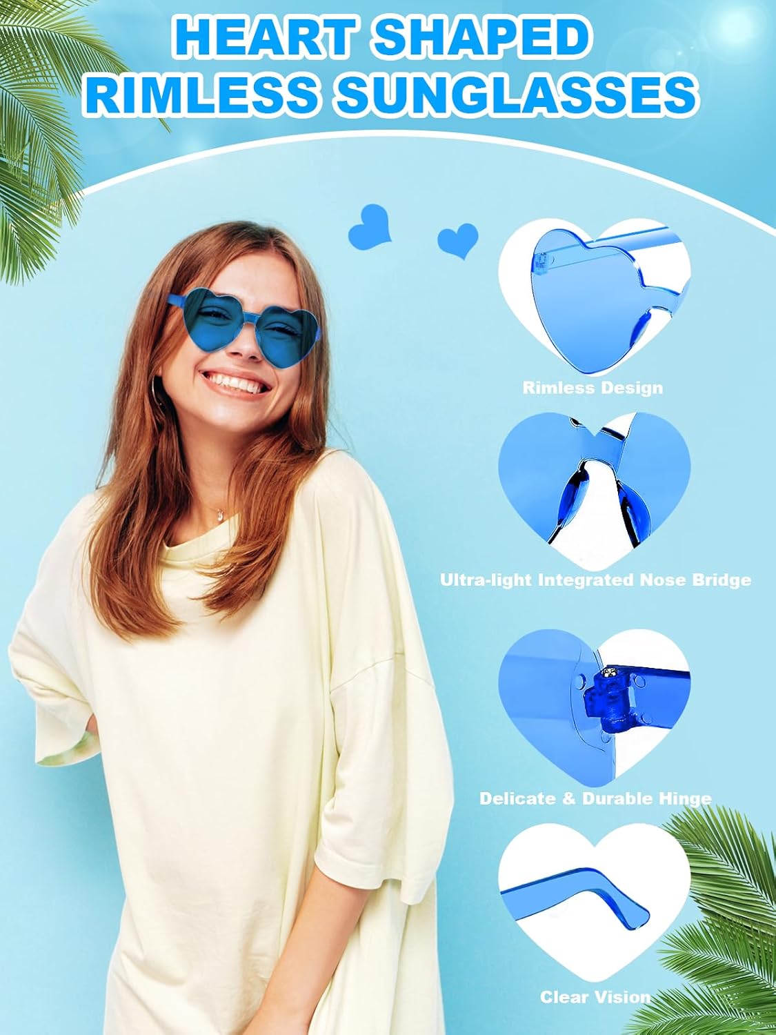 12 Pairs Heart Shaped Sunglasses for Women Colorful Glasses Fun Trendy Transparent Heart Sunglasses Party Favor (Blue)