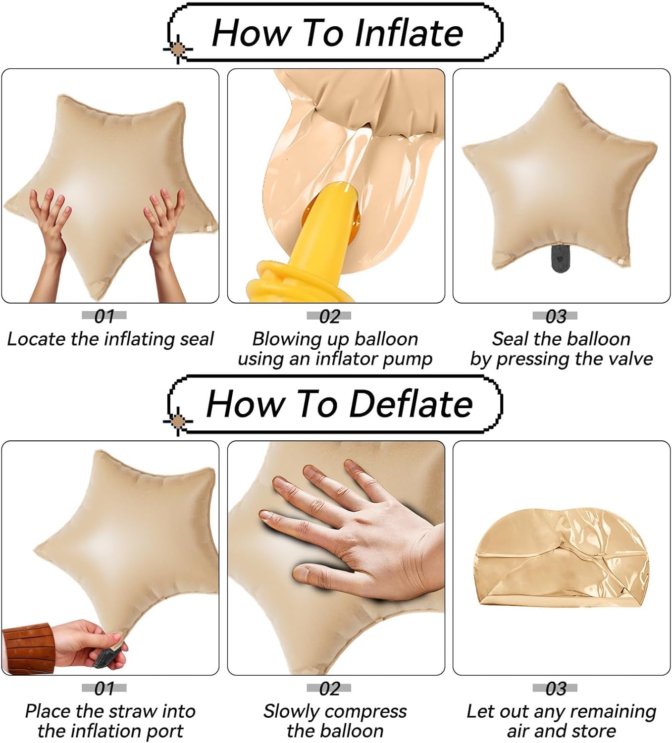 16 Pcs Cream Caramel Brown Star Balloons,22/18/10 Inch Foil Neutral Balloons, Balloon for Kids Girl Boy Birthday Boho Wedding Bridal Baby Shower Party Decorations