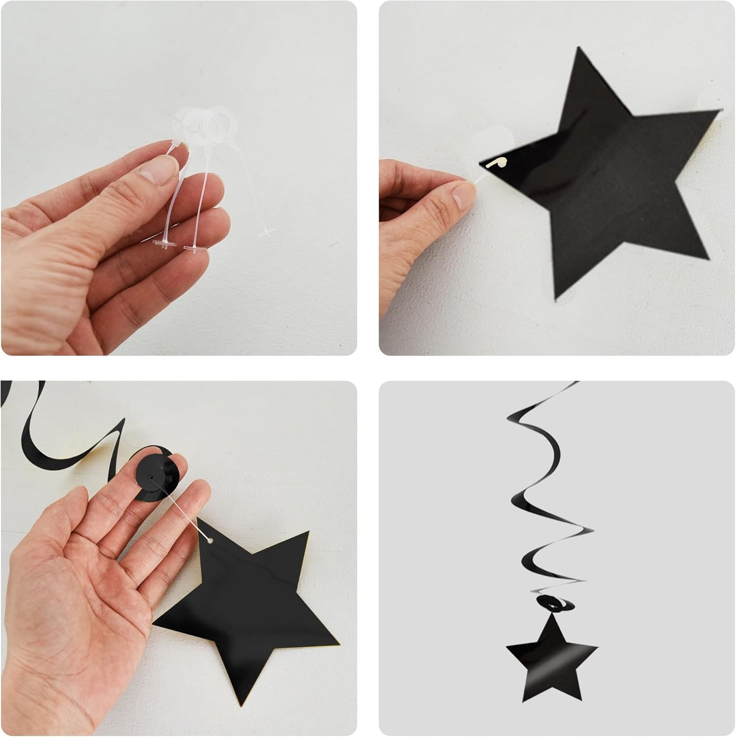 BEISHIDA Black Silver Stars Hanging Swirls Bachelorette Graduation Hanging Ornament Decorations for Birthday Party Supplies Congrats Grade 2025 Graduation Decorations,Pack of 15