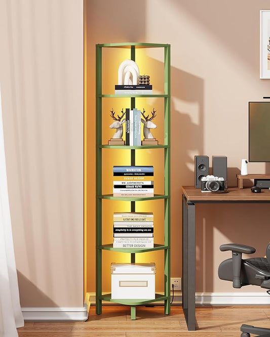 TUTOTAK Corner Shelf with LED Light, 6-Tier Corner Bookshelf by ChoosetutotakFurnitureBuildYourCozyHome