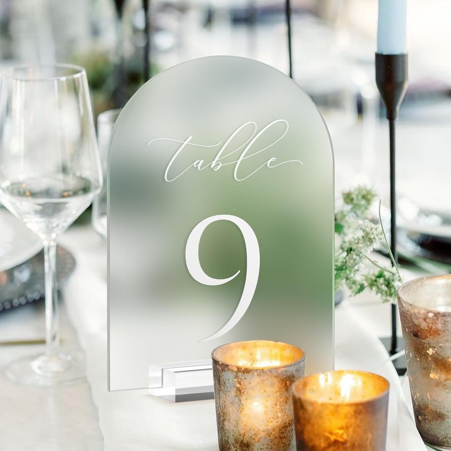 JINMURY Frosted Arch Table Numbers for Wedding, 5x7 Inch Acrylic Table Numbers 1-10 with Stands, Frosted Acrylic Arch Tabletop Sign with Holder for Centerpiece, Reception, Wedding, Party, Event