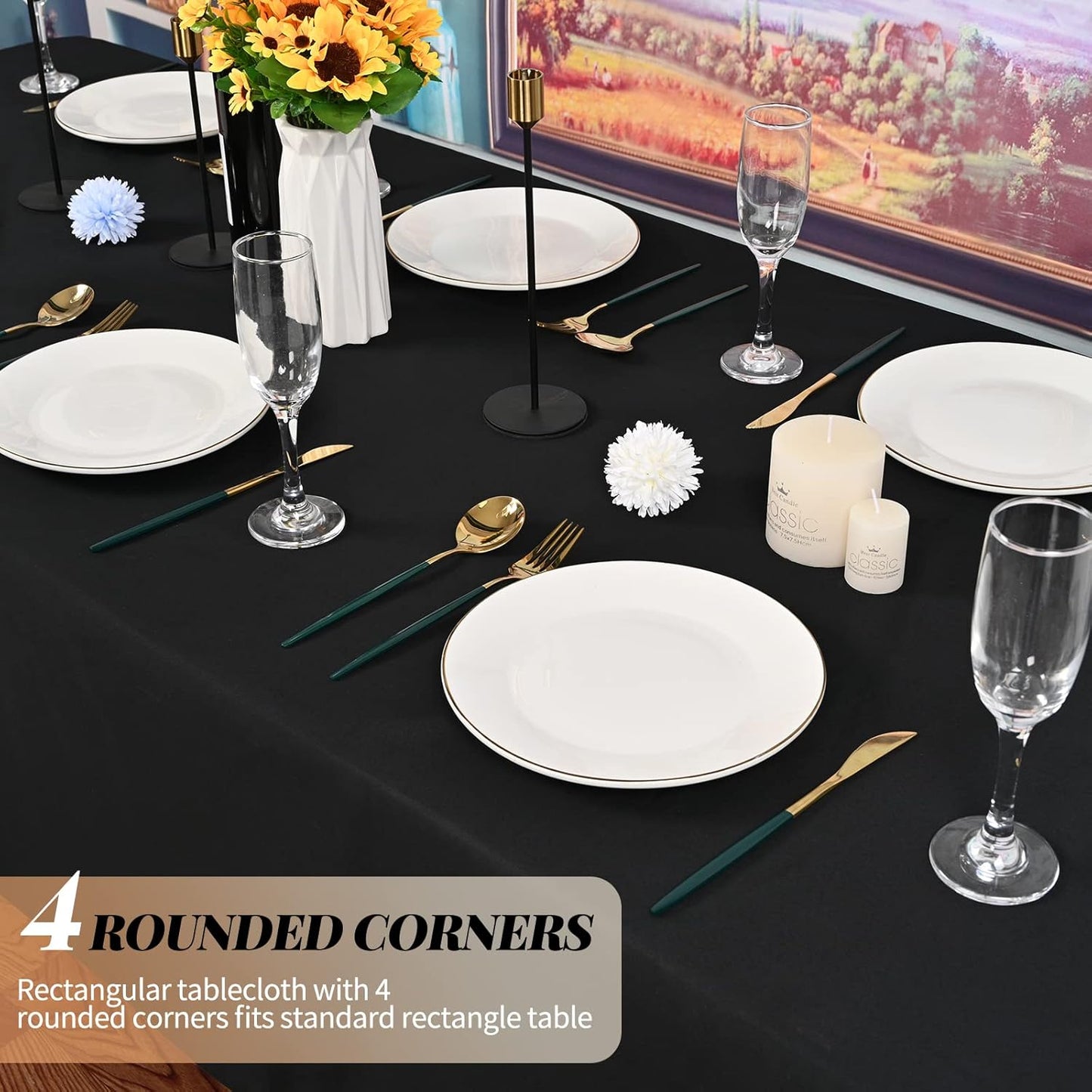 12 Pack 60 x 102 Inch Rectangle Tablecloth, Black Rectangle Tablecloth Polyester for 6 Feet Rectangle Tables, Washable Fabric Table Cloth for Wedding Dining Table Buffet Parties Camping