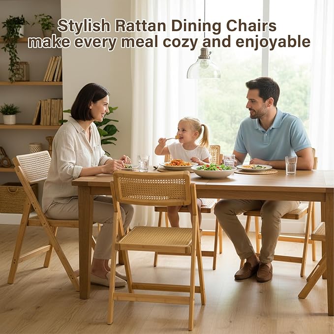 Furlide Rattan Folding Chair, Modern Mid Century Dining Chair Set of 1 - Image 6
