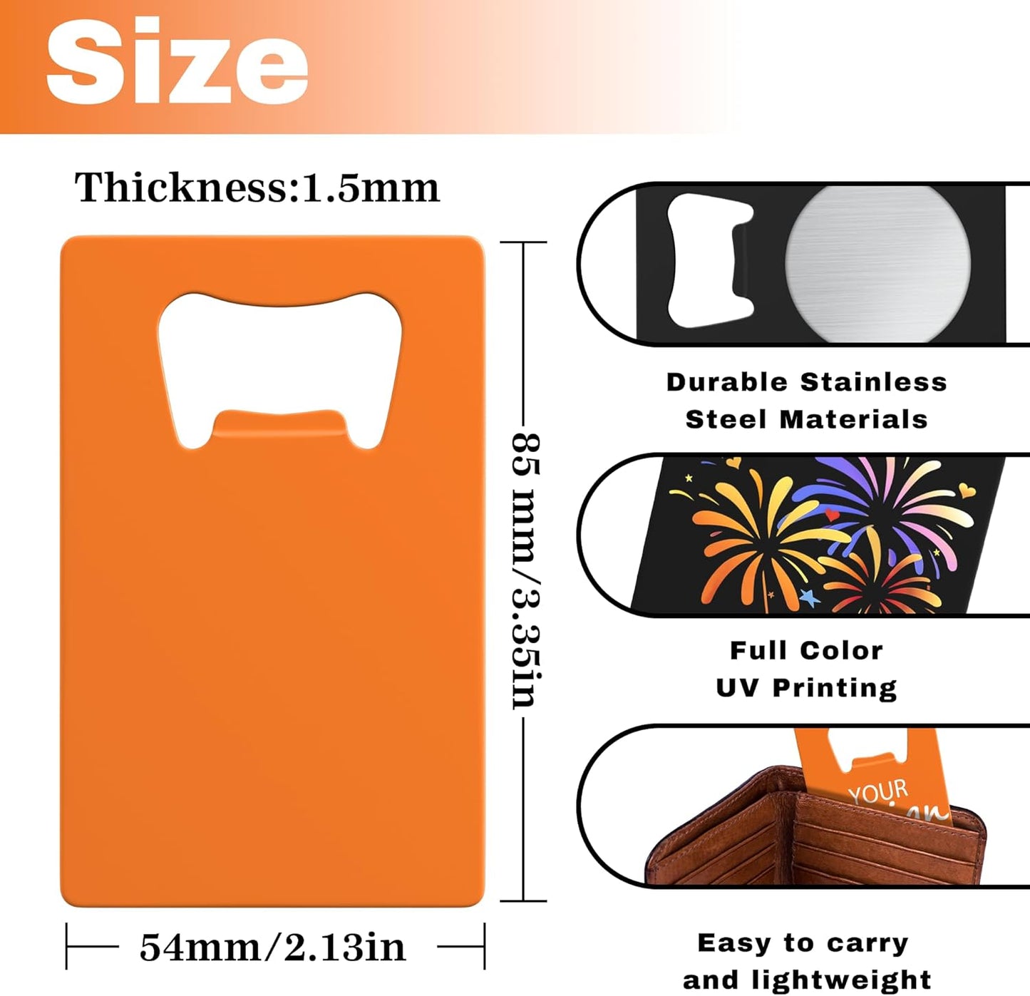 4-100 Pcs Personalized Bottle Opener, Custom Stainless Steel Credit Card Bottle Opener, Full Color Print for 6 Color, Design Your Text Logo for Bar, Wedding, Anniversaries, Party (Orange)