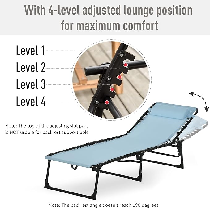 Outsunny Folding Chaise Lounge Chair, Patio Sun Tanning Chair, Outdoor Chaise - Image 4
