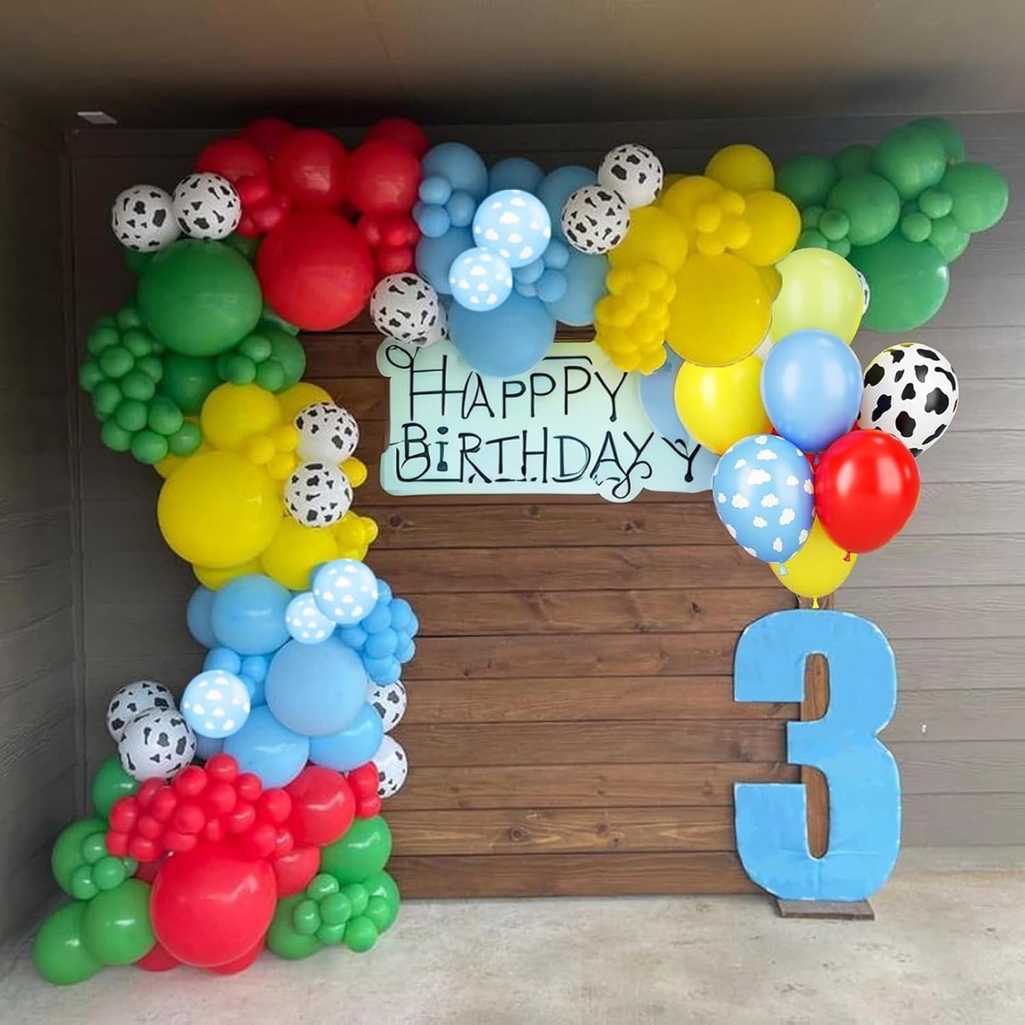 Blue Yellow Green Balloons, 12 Inches Yellow Light Blue Clouds White Cow Pattern Balloons for Boys Birthday, Countryside Theme Baby Shower Cow Party Decorations