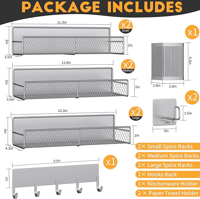 Magnetic Spice Rack for Refrigerator, 10 Pack 100% Metal Strong Magnet Shelf - Image 2