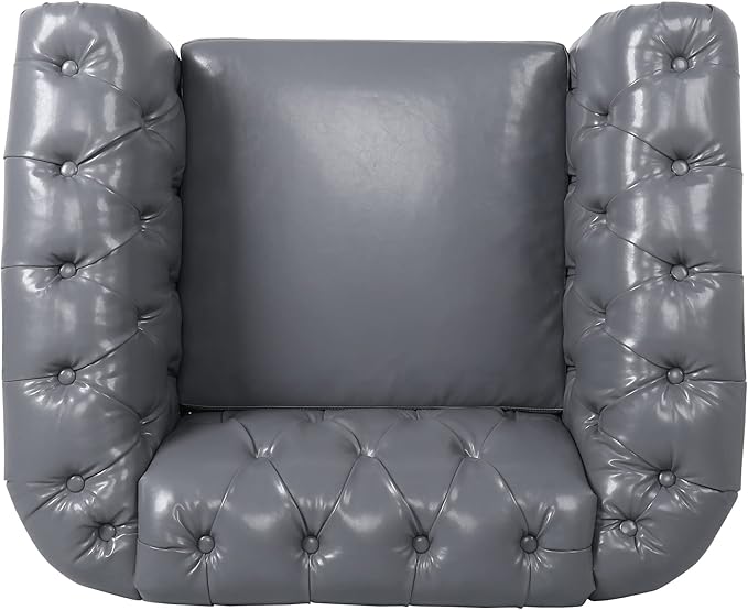 LEVNARY Leather Upholstered Armchair, Mid-Century Modern Single Sofa Chair - Image 3