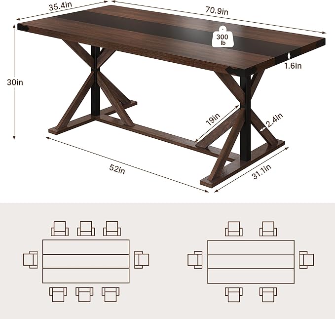 Hlivelood 71 Inch Dining Table for 6 People, Rectangular Kitchen Farmhouse - Image 2