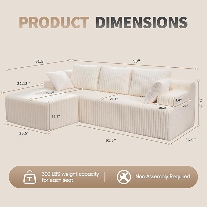 Modular Sectional Sofa Couches L-Shape Couch 3 Seat Modular Sofa Memory Foam - Image 2