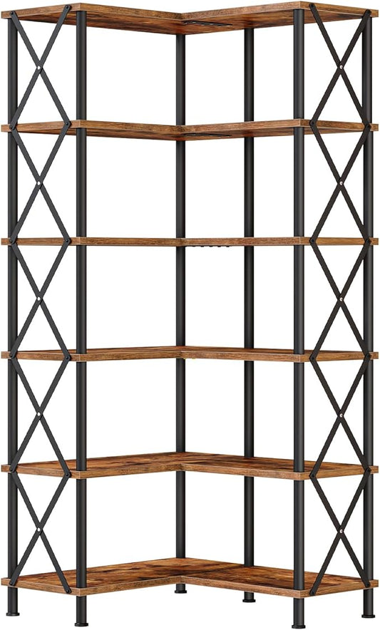 HOOBRO Corner Bookshelf, 6-Tier L-Shaped Bookcase, Industrial Open Display by HOOBRO