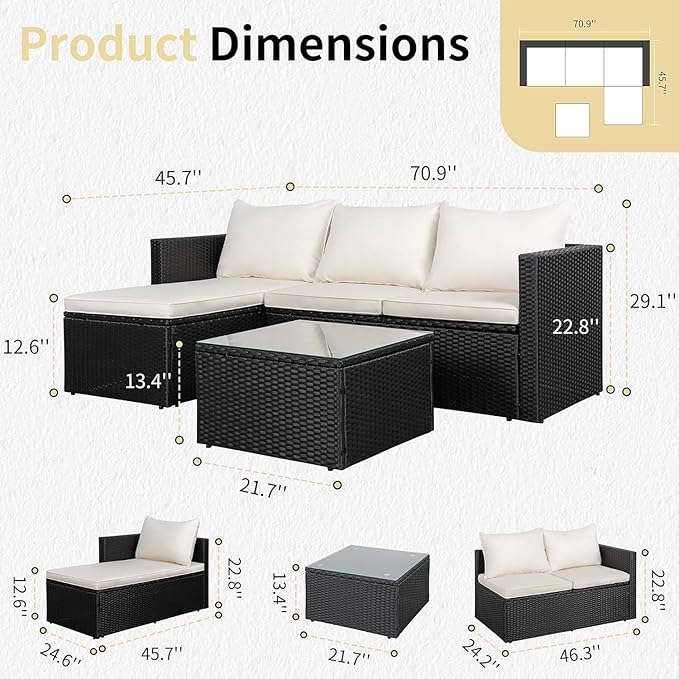 JAMFLY Patio Furniture Sets, 4-Piece Outdoor Patio Furniture - Image 2
